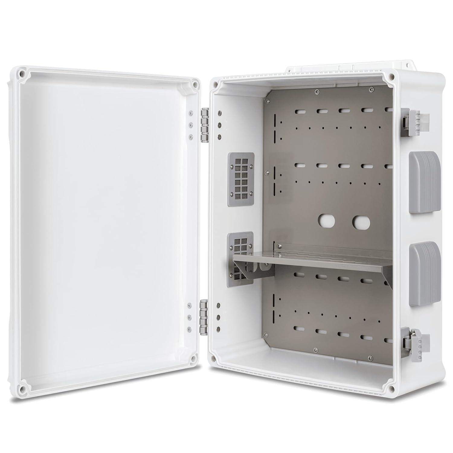 Outdoor Electrical Junction Box, ABS Water Resistant Enclosure with Internal Mounting Panel & Hinged Cover (16.5" H x 12.6" L x 6.1" W)