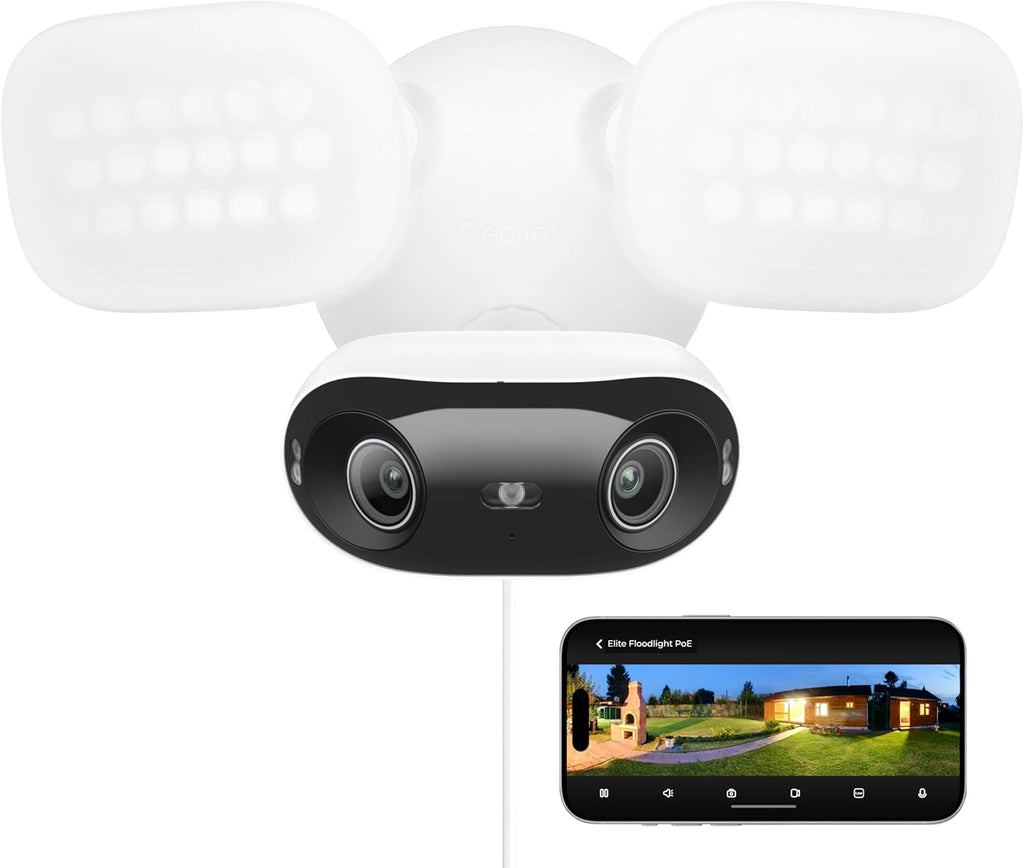 REOLINK Elite Pro Floodlight PoE, 16MP Dual Lens PoE Security Camera with 180° View, Local AI Video Search, Full Color & Infrared Night Vision, Smart Detection, 24/7 Recording with Motion Track