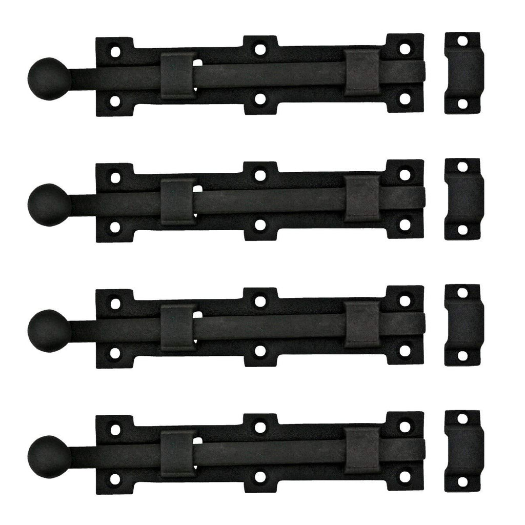 Renovators Supply Manufacturing Offset Slide Bolt Latch 8 3/4 in. Black Wrought Iron Ball Tip Styled Slide Bolt with Mounting Hardware Pack of 4