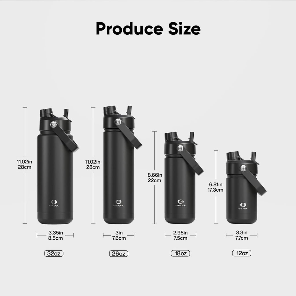 ENCOOL Insulated Water Bottle with Straw Stainless Steel Water Bottle, Leak-Proof, BPA-Free, Double Wall Vacuum Keeps Cold for 24 Hours for Sports, Travel, School (18 oz, Black Night)