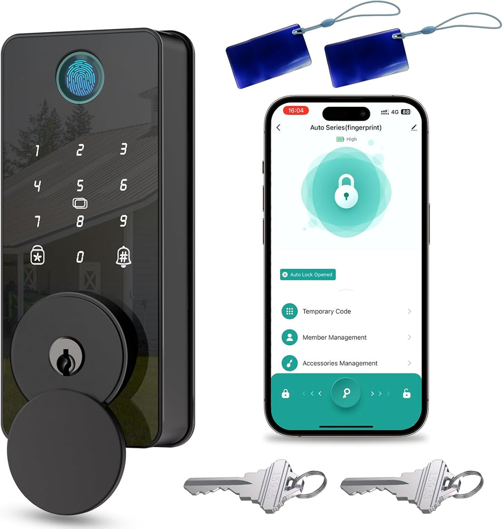 Keyless Entry Door Lock, Biquole Smart Lock with App Control, Fingerprint Door Lock, Electronic Keypad Deadbolt, Auto & One Touch Lock | Digital Smart Door Locks | Easy Installation | IP54 Waterproof