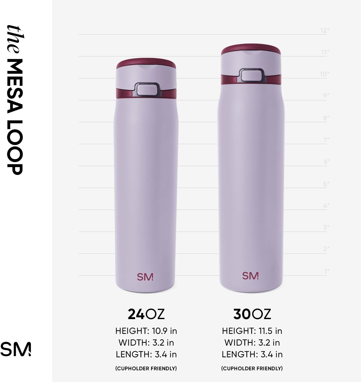 Simple Modern Mesa Loop Water Bottle with Covered Straw and Handle | 30oz Cup Holder Friendly Insulated Stainless Steel Bottles for Travel, Sports and School | Lilac Stone