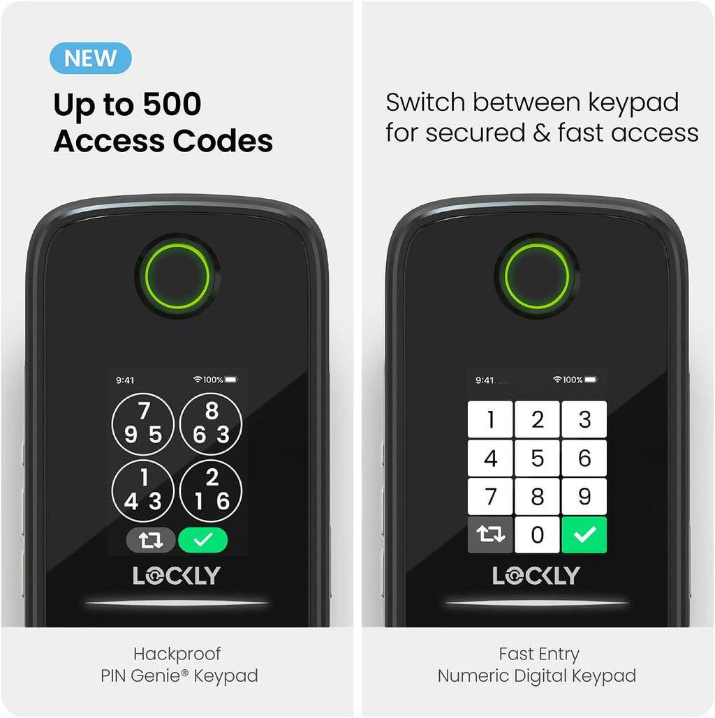 Lockly Smart Lock Secure Pro (2025 Latest Version),Fingerprint Door Lock, Keyless Entry, Built-in Wi-Fi Latch, PIN Genie Keypad (Black)
