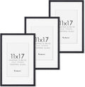 11x17 Black Picture Frames, 11 x 17 Picture Frame Set of 3, High-End Oak Wood Frame 11 by 17, 11x17 Wooden Frame with Tempered Glass, Matted to 8x12, Black Wood 11 x 17 Poster Frame for Wall