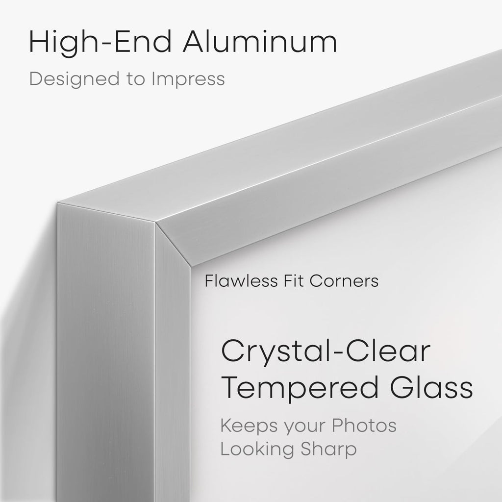 Homeforia 11x22 Newspaper Frame Silver, High End Metal 11 x 22 Picture Frame without Mat, 22x11 Thin Silver Poster Frames for Wall, 11by22 inch Display Photo Frames, Tempered Glass, Wall Kit, Set of 2