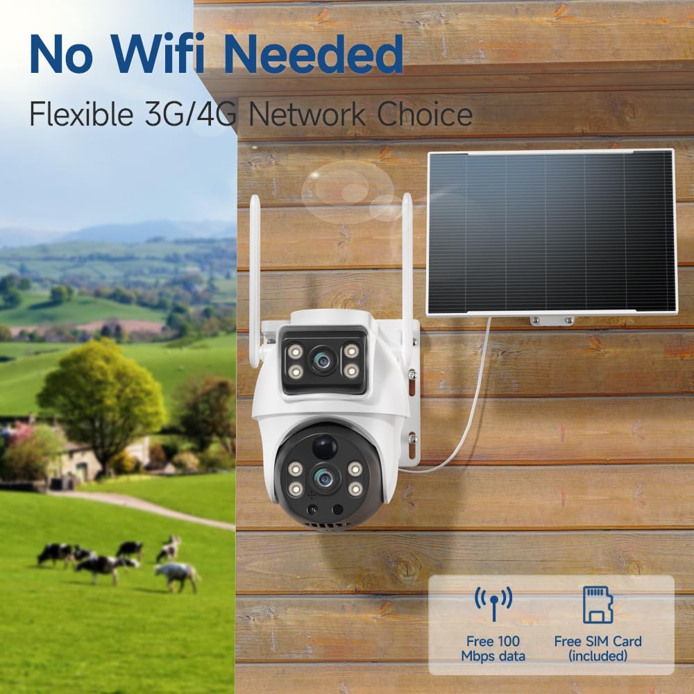 XIAOVV 4K Outdoor Security Camera with 4G LTE, 8MP Security Camera Outdoor with 8000mAh Solar Panel, Motion Detection, 360° Pan-Tilt Rotation, Full-Color Night Vision, AOV Low Power Consumption