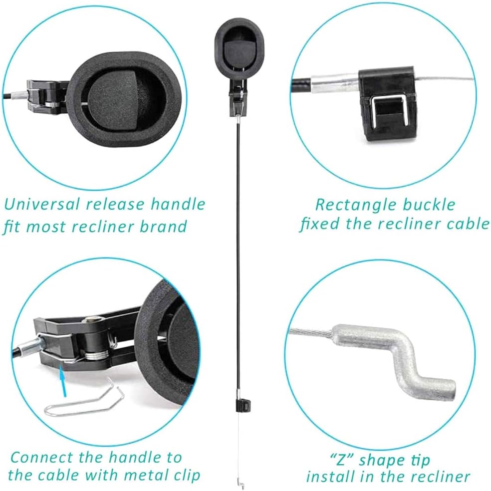 Sofa Chair Recliner Release Pull Handle 3" by 3.5" Replacement Parts with Cable, Fits Ashley Lazy Boy and Most Recliner Brands Couch Sofa Chair Furniture, Exposed Cable Length 4.9"