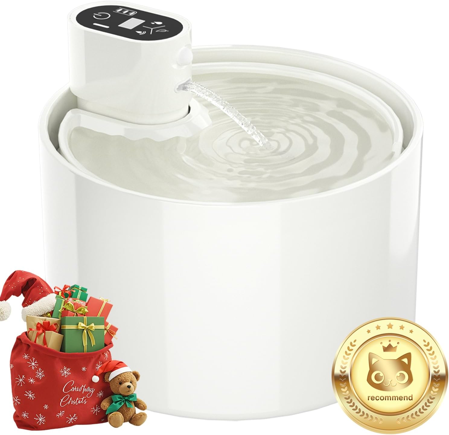 Ceramic Cat Water Fountain,Cat Water Fountain Cordless Automatic with 4 Filter for Cats, Dogs, Multiple Pets