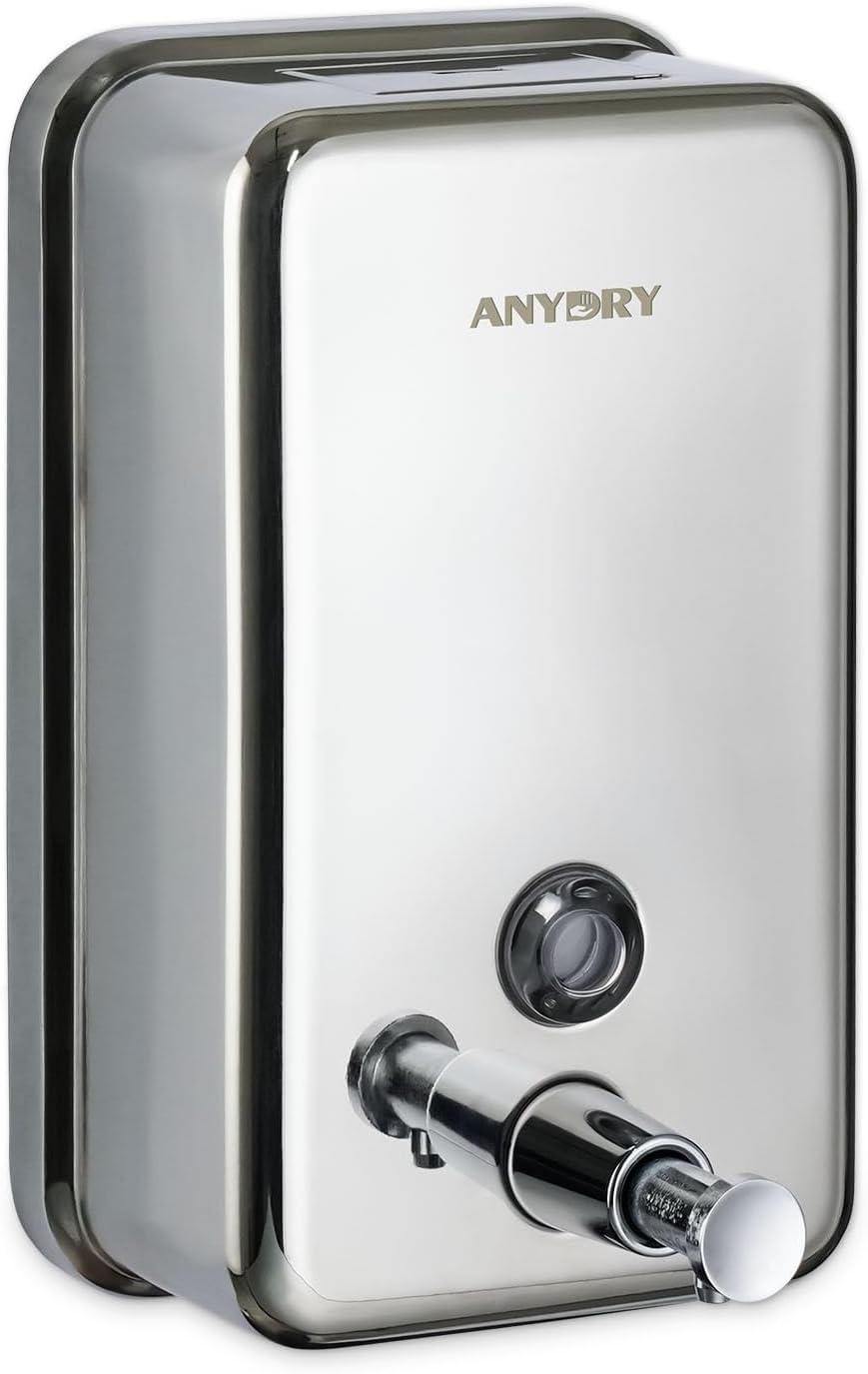 Commercial Manual Soap Dispenser, Durable Polished Stainless Steel Finish, 37oz (1100ml) Liquid, Wall-Mounted for Bathroom & Kitchen