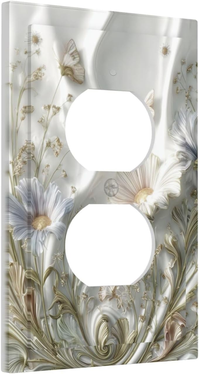 Artistic Flowers Floral Plant Duplex Outlet Decorative Light Switch Covers Electrical Faceplate Switch Plates for Bathroom Kitchen Home