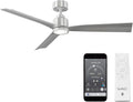 Clean Indoor/Outdoor 3-Blade Smart Compatible Ceiling Fan 52in Brushed Aluminum with 3000K LED Light Kit and Remote Control with Wall Cradle. Works with iOS/Android, Alexa, and Google Assistant.