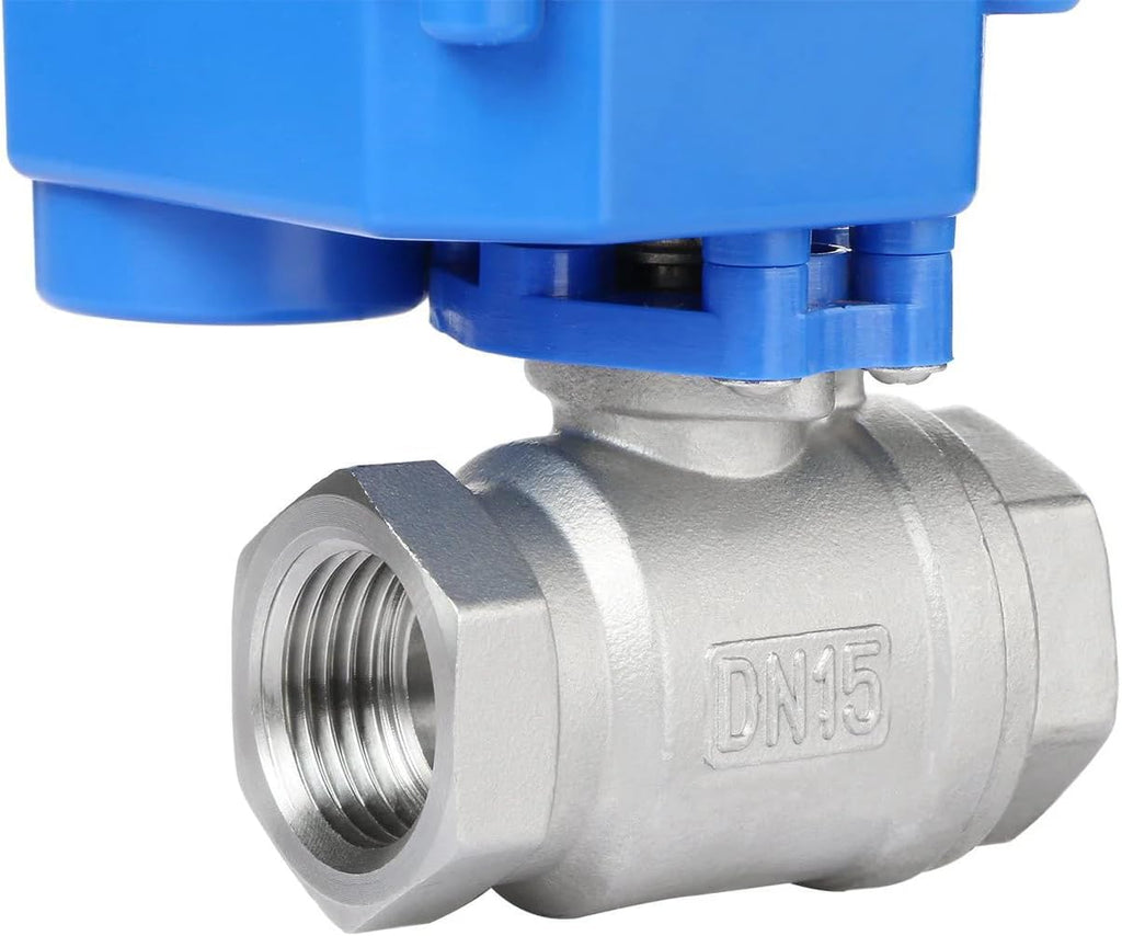 U.S. Solid Motorized Ball Valve- 1/2" Stainless Steel Ball Valve with Full Port, 9-24V AC/DC and 2 Wire Auto Return Setup