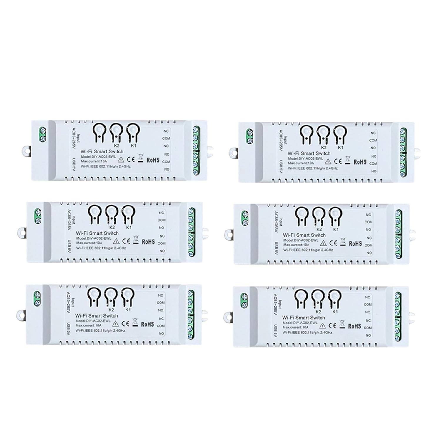 6X 2CH WiFi Smart Switch DIY APP 85-265V USB 5V 2.4G WiFi Home Automation Module for Home