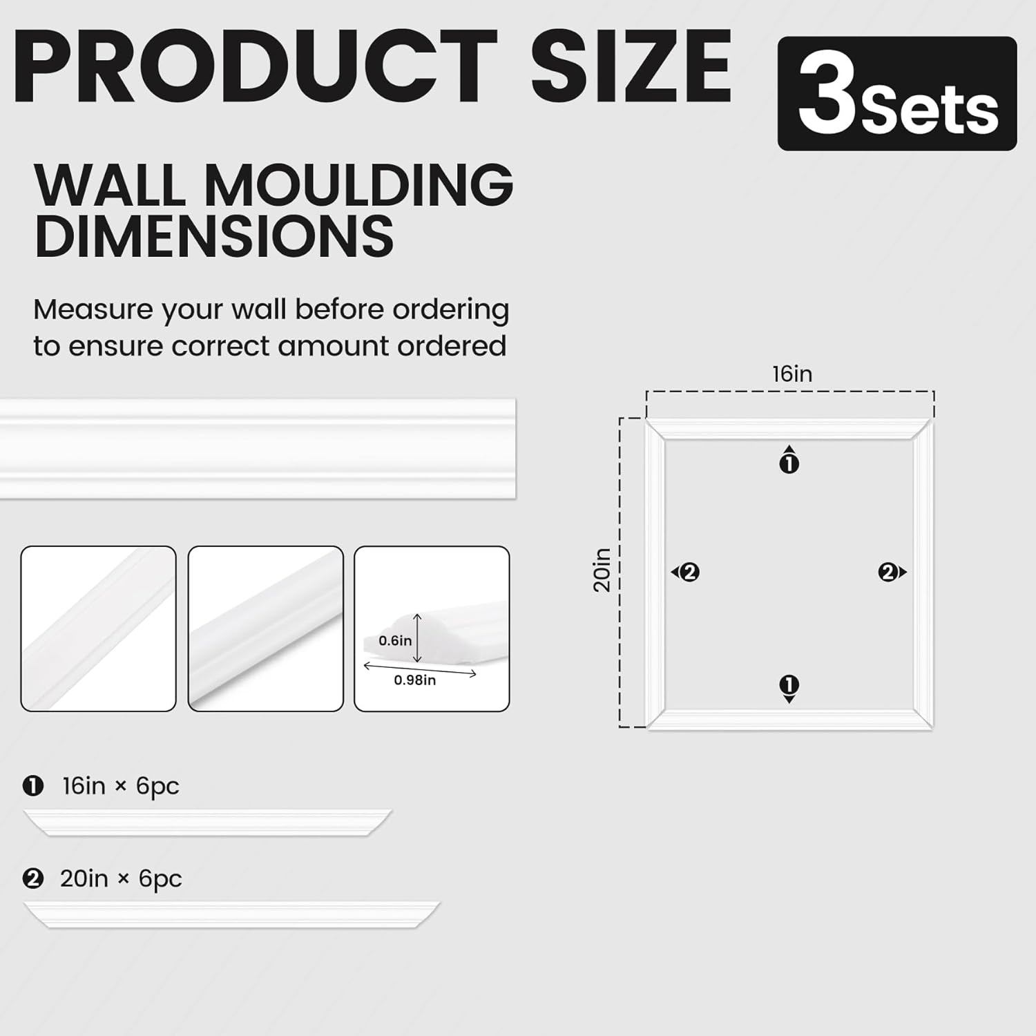 Peel and Stick Wainscoting Panels Kit, 3 Sets 16''x20'' Premade Wall Molding Peel and Stick Panels for Interior Wall Trim, Easy DIY Wainscoting Panels Peel and Stick Decor