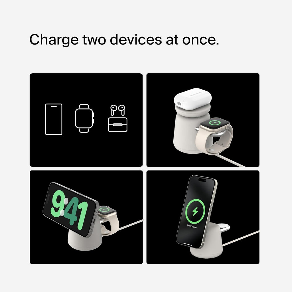 Belkin 2-in-1 Qi2 Wireless Charging Dock 15W Fast Charge iPhone Charger Compatible with iPhone 17, 16, 15, 14, and 13 Series, AirPods, and Other Qi2 Enabled Devices, Includes Power Supply - Sand