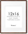 Solid Oak Wood 12x16 Picture Frame, Farmhouse 12 x 16 Wooden Frames, 12x16 Frame Matted to 8.5x11, Tempered Real Glass, 12"x16" Frames Minimalist Art Frame for Home Deocr, Walnut Color, 1 Pack