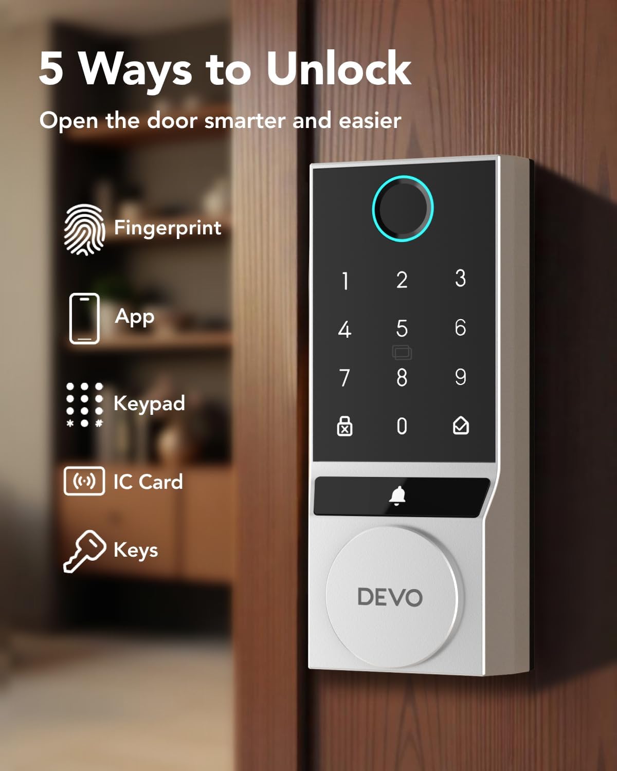Devo G2 Fingerprint Smart Door Lock, Keyless Entry Door Lock, App Control, Smart Locks for Front Door, Smart Deadbolt Lock, Built-in Bluetooth, Touchscreen Keypad, 8 Months Battery, IP54 Waterproof