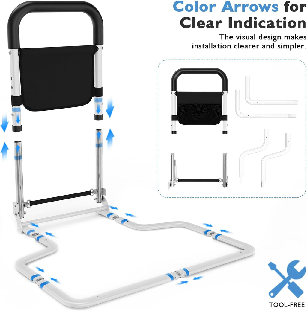 Bed Rails for Elderly Adults Safety, Surgery Patients Adjustable Bed Railings Support Assist Rail for Seniors, Fall Prevent Grab Bar with Storage Pocket, Bed Cane fit King Queen Full Twin Beds (Large)