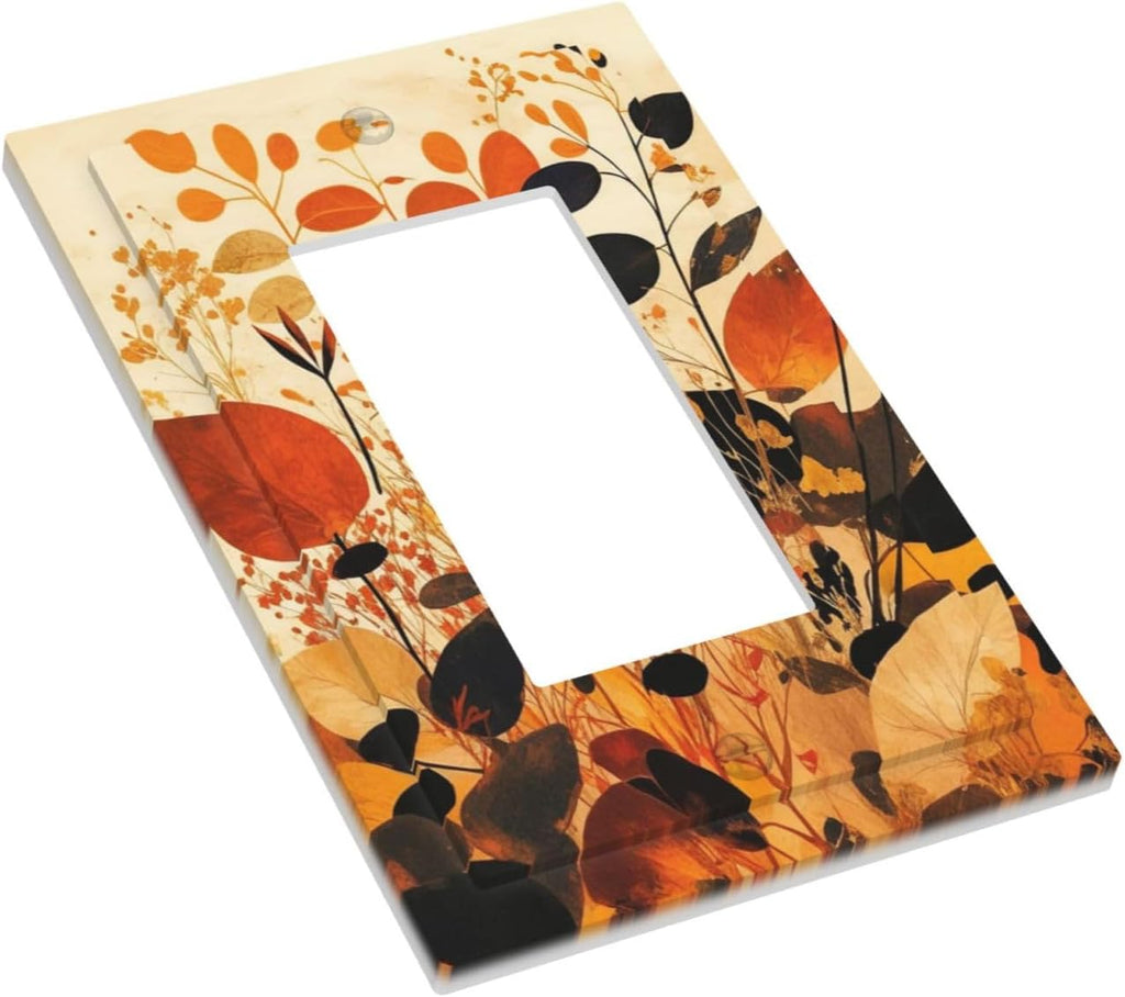 Decorative Outlet Covers Boho Warm Colorful Plant Leaves 1 Gang Single Rocker Light Switch Cover Plate Wall Plates GFCI Faceplate for Bedroom living Room Decor