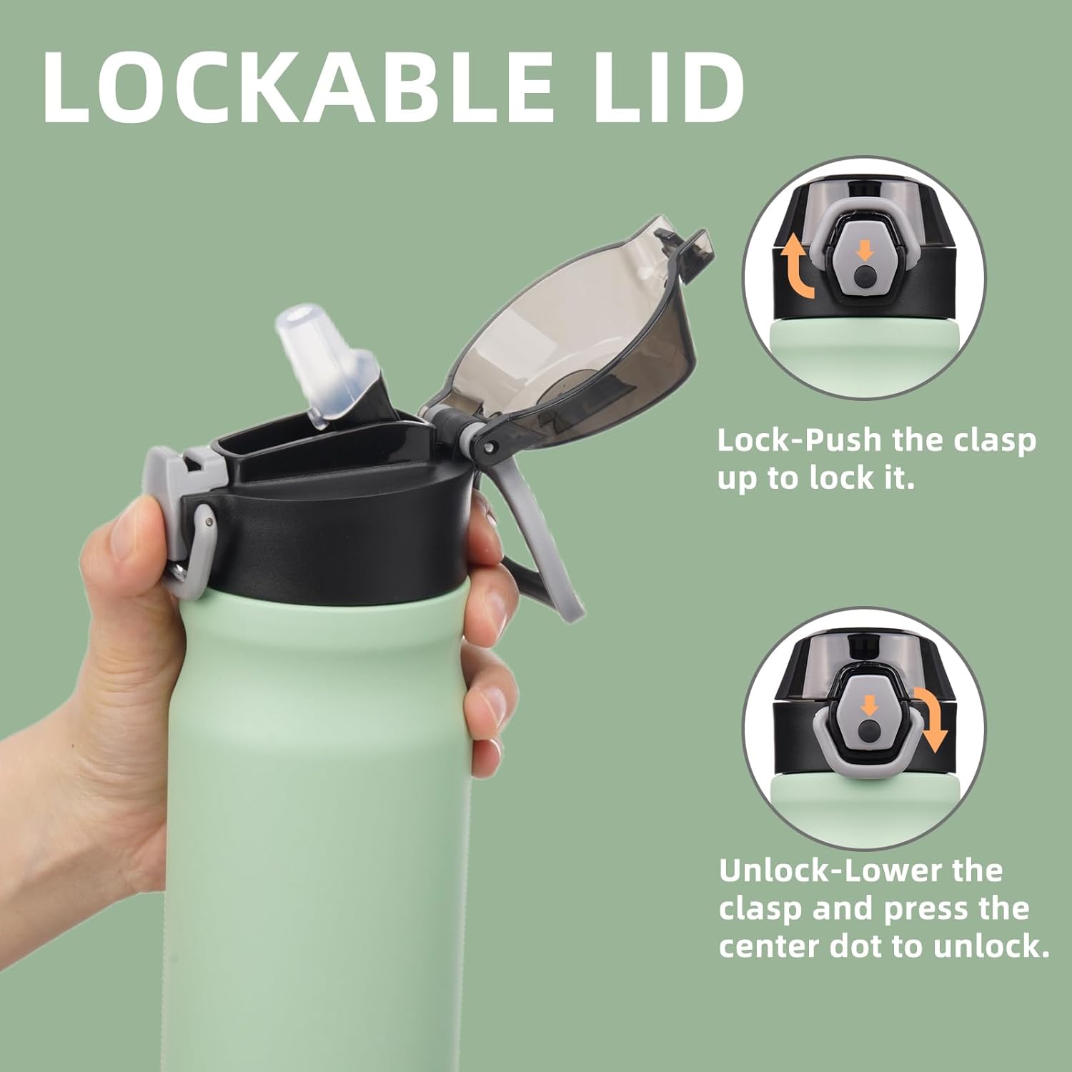 Insulated Water Bottle with Straw and Carry Loop,18 oz Stainless Steel Double Wall Vaccum Metal Water Flask with Leak-proof Lid, Avocado Green