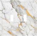 Decorative Switch Plates Marbling Style White Background Gold Gray Stripes 2 Gang Double Toggle Outlet Light Switch Cover Wall Plate Electrical Faceplate For Bathroom Kitchen Decor