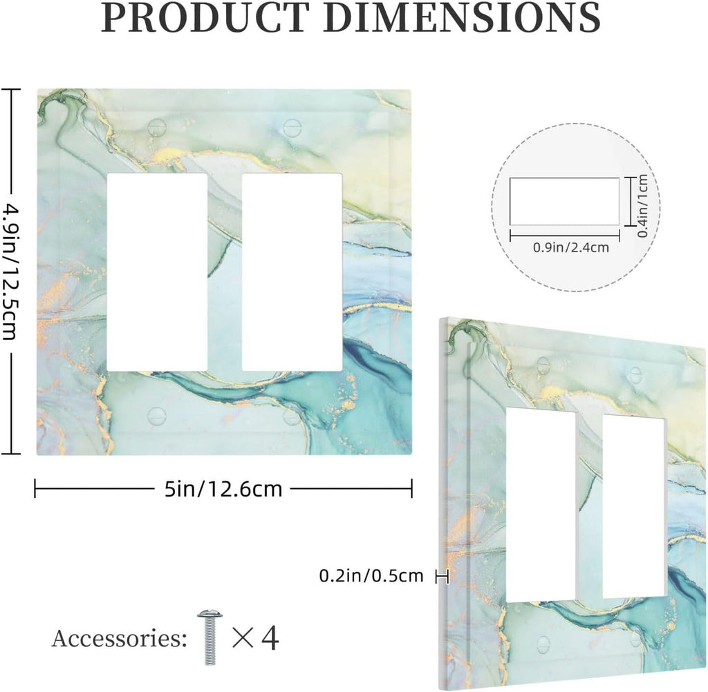 Decorative Outlet Covers Teal Gold Marbling Turquoise 2 Gang Double GFCI Rocker Electrical Wall Panels Light Switch Cover Plate for Bathroom living Room Decor