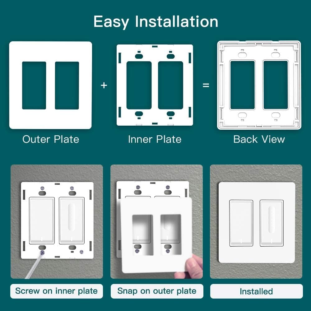 TREATLIFE Screwless Decorator Wall Plates, Standard Size 3-Gang Light Switch Plate, Outlet Covers White, 1 Pack 3-Gang Wall Plates Light Switch Cover