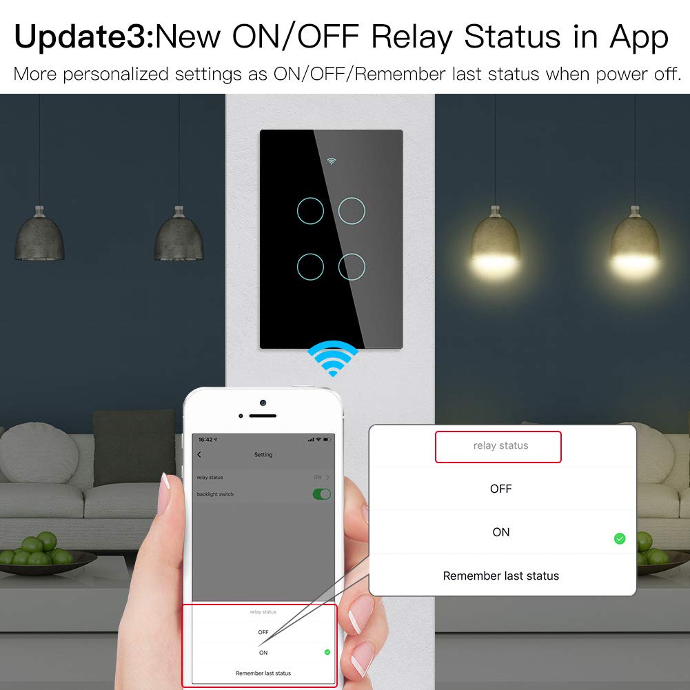 MOES 2.4GHz WiFi Wall Touch Smart Switch Neutral Wire Required, 3 Way Multi-Control, Glass Panel Light Switch Work with Smart Life/Tuya App, RF433 Remote Control, Alexa and Google Home Black 2 Gang