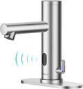 Achelous Stainless Steel Automatic Touchless Bathroom Sink Faucet, Hands Free Infrared Sensor Basin Faucet with Temperature Control, Battery Powered Sensor Bathroom Tap Brushed Nickel