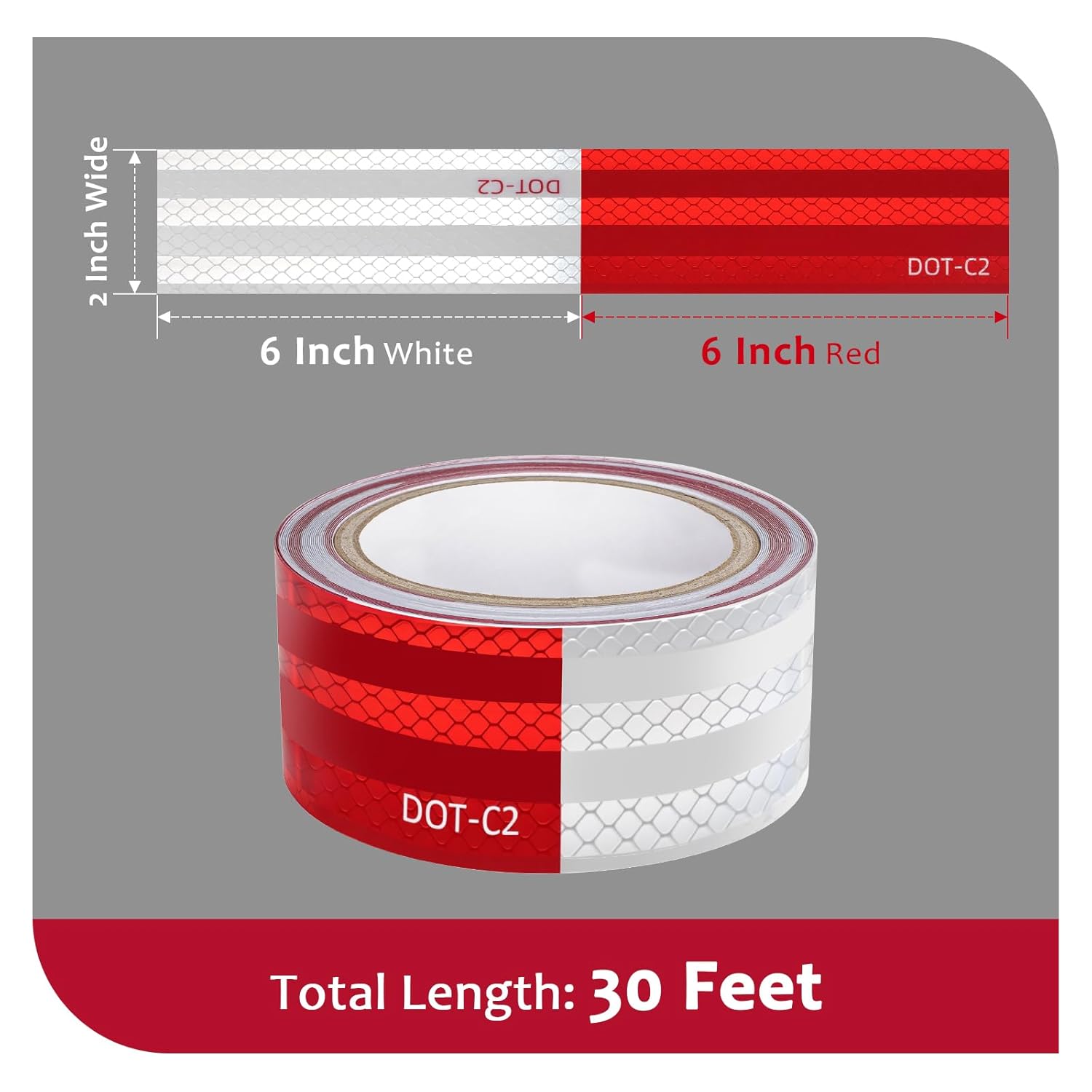 Golden Fox DOT-C2 Reflective Tape 2 Inch x 30 Feet - Red White Waterproof High-Visibility Safety Tape with Strong Adhesive for Trailers, Vehicles, Boats, and Outdoor Signs