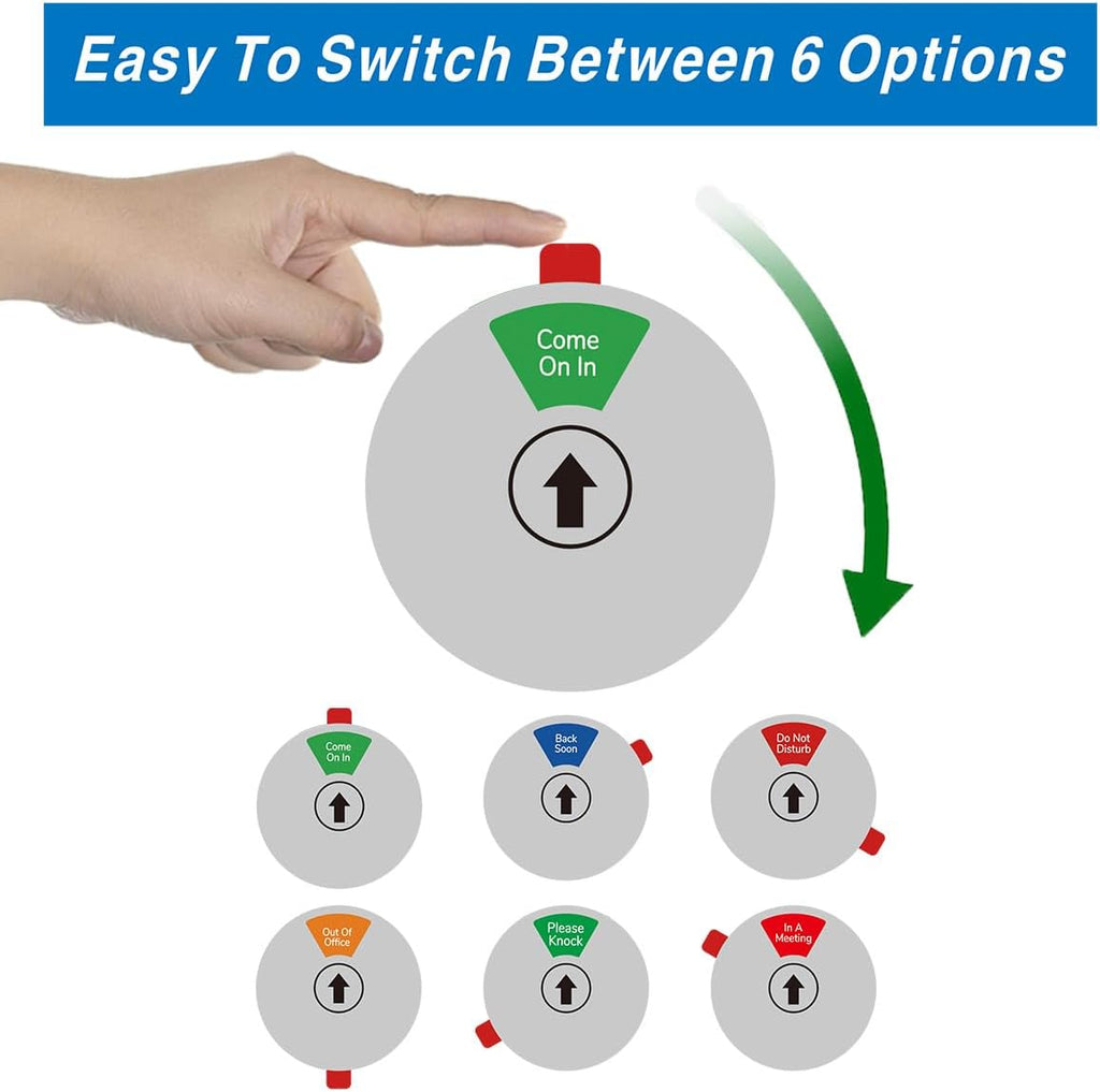 Beiyier 2 Pack 6 Option Office Privacy Sign, Round Rotating Hanger Business Door Signs - Clear Display Out Of Office, Back Soon, Do Not Disturb, Please Knock, Come On In, In A Meeting Status for Professional Work Environment (Silver, 6 Inch ）