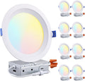 TORCHSTAR 8-Pack 5CCT 6 Inch Slim LED Recessed Lighting with J Box, Anti-Glare Baffle Trim, 12W 1000LM, Aluminum CRI90 Dimmable Ceiling Downlight, Air Tight & IC Rated, 2700K3000K3500K4000K5000K, ETL