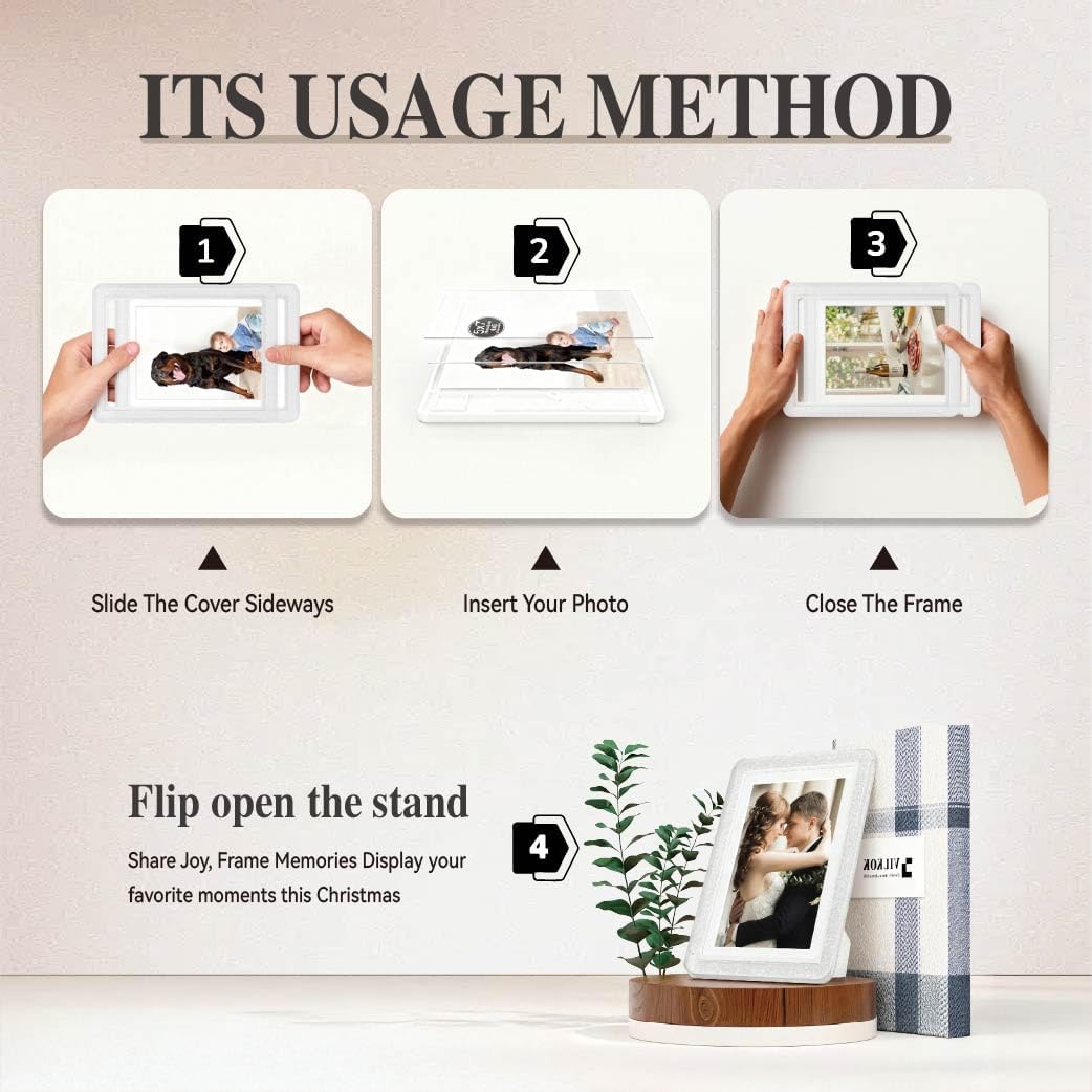 Crystal 5x7 Picture Frame with Acrylic Front 2 Pack, ABS Frame for 5x7 or 4x7 Photos, Shatterproof UV-Resistant Tabletop Photo Frame, Vertical/Horizontal Display for Home Décor