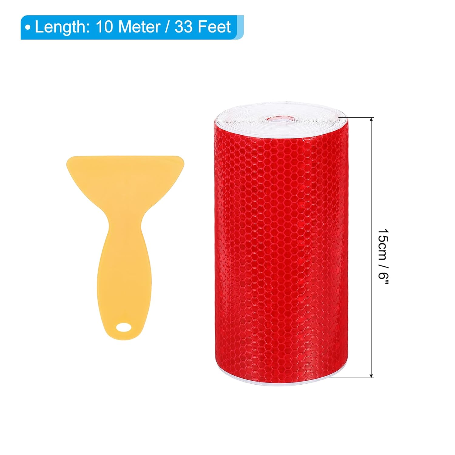 PATIKIL 6 Inch x 33 ft Reflective Tape, 1 Roll Waterproof Self Adhesive High Visibility Caution Warning Safety Tape Reflector with Scraper for Trucks Trailers Cars, Red