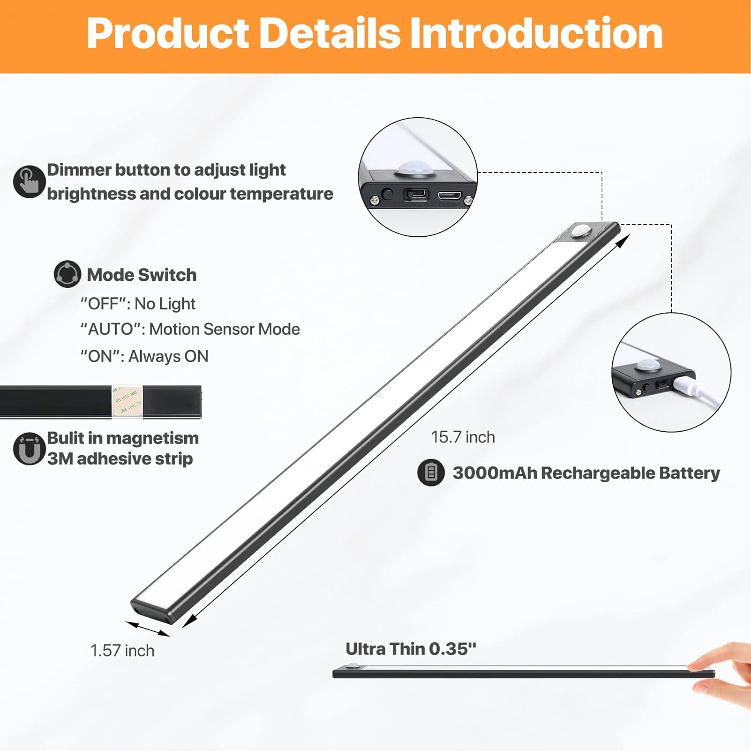 Under Cabinet Lights, 69 LED Closet Lights Wireless USB Charging, 3000mAh Battery Operated Motion Sensor Lighting Indoor 3 Color Dimmable 2 Pack