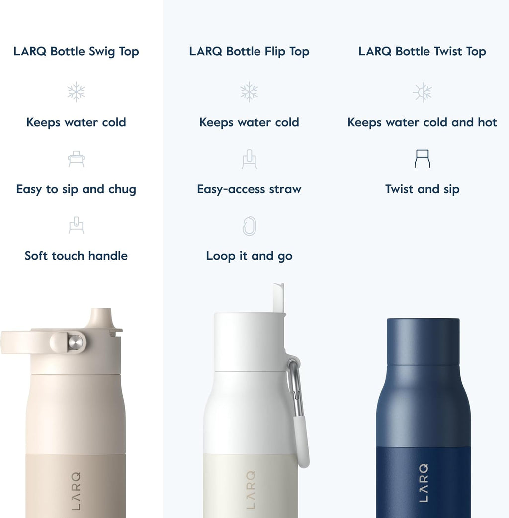 LARQ Bottle Swig Top 34oz - Insulated Reusable Stainless Steel Water Bottle With Built-In Silicone Handle | BPA Free | For Sports, Gym, and Travel | Mojave Dune