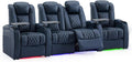 Weilianda Home Theater Seating Top Grain Leather Zero Gravity Recliner Chair Power Headrest Recline Movie Seat Gaming 7 Colors Mood Light Sofa with Tray Table USB Charge Row of 4 Loveseat Middle Blue