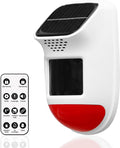 Solar Motion Sensor Alarm - 120dB IP65 Waterproof Security Siren with Remote & Strobe Light, 3 Modes for Yard/Farm/Home, 5-8m Pet-Friendly Detection (Animal Sound (Or You can add Your own Voice))