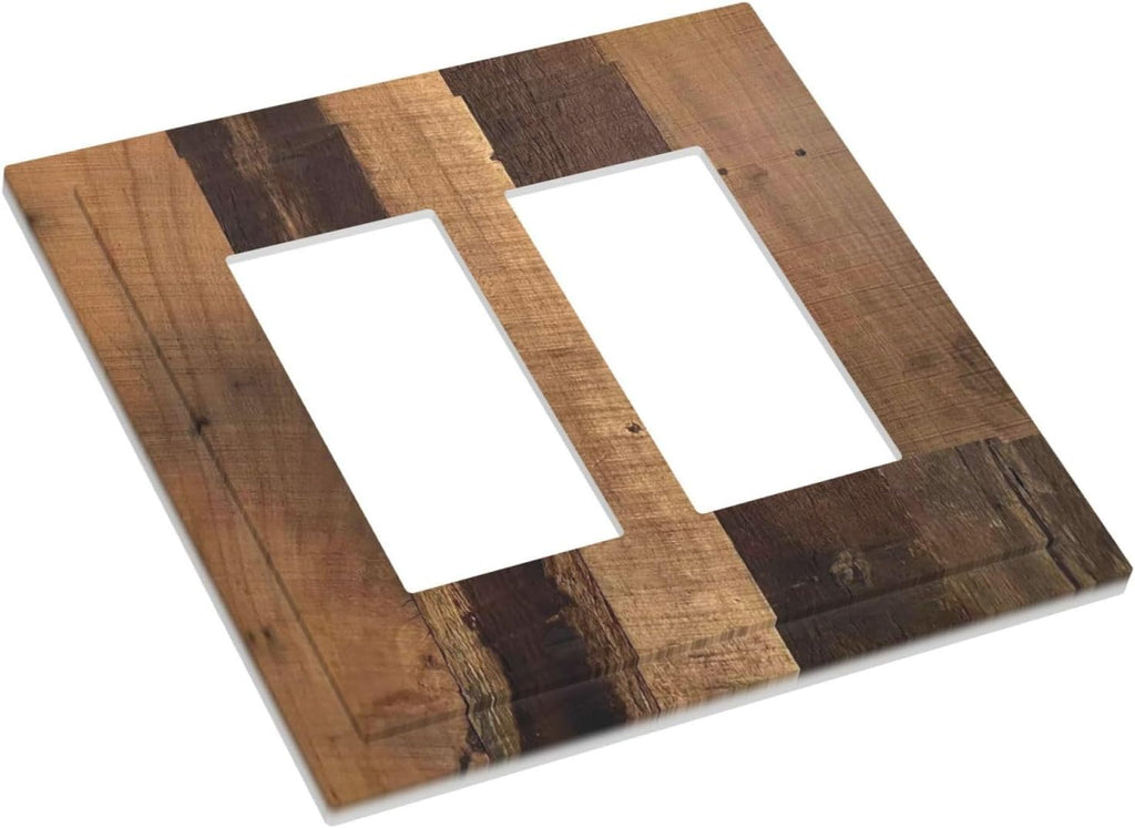 Rustic Brown Wood Vintage Wood Board Decorative Outlet Covers 2 Gang Double Gfci Rocker Electrical Wall Panels Light Switch Cover Plate For Farmhouse Cabin Decor