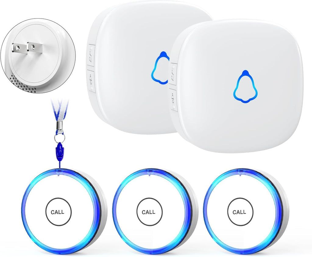Caregiver Pager Alert Button for Home, Life Alert Bell for Elderly Monitoring Emergency Button Bell, 500FT Wireless Panic Call Button Alarm Nurse Care for Seniors Patients, Waterproof