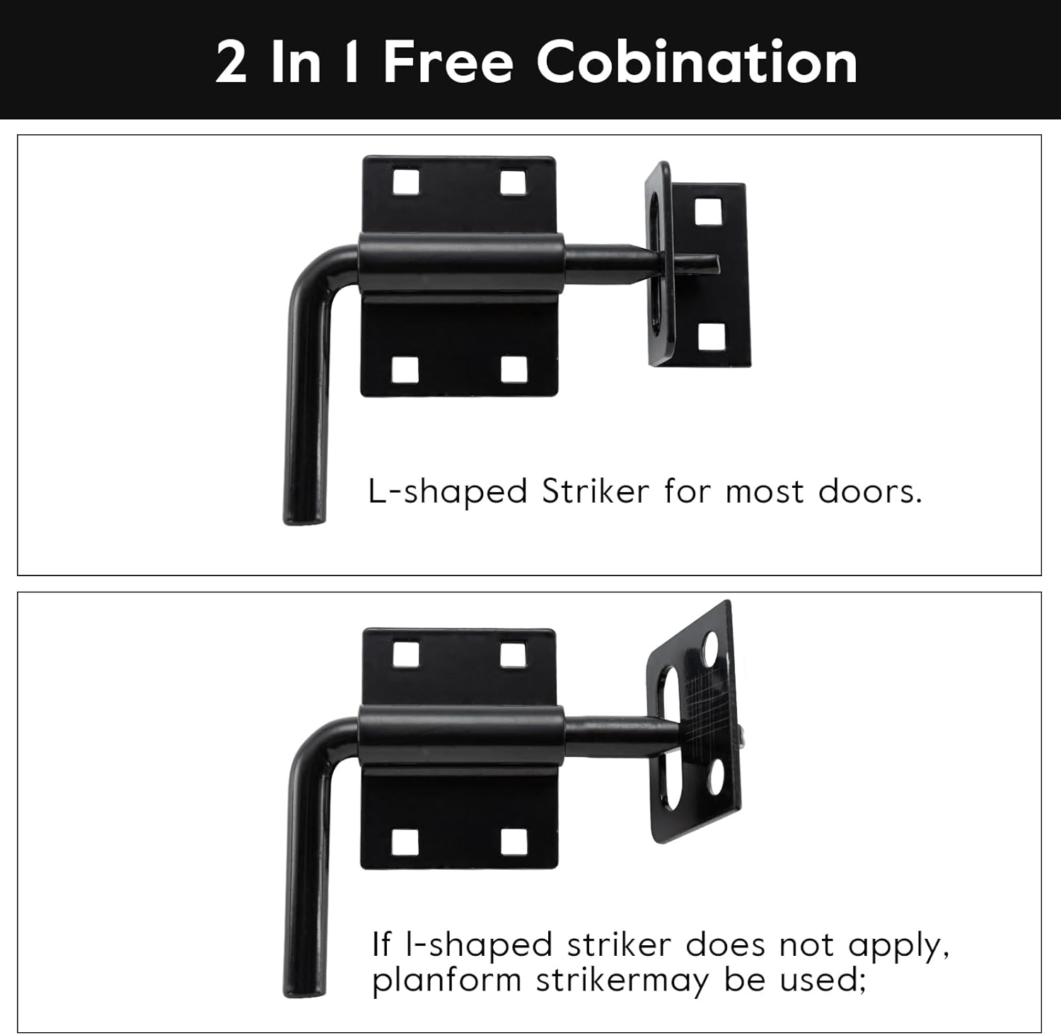HOME MASTER HARDWARE Heavy Duty Slide Bolt Gate Latch, Sliding Bolt Door Latch Gate Lock Hardware with Padlock Hole, 2 in 1 Barrel Bolt Latch for Wooden Fence/Shed Door/Yard Door/Barn Door, Black