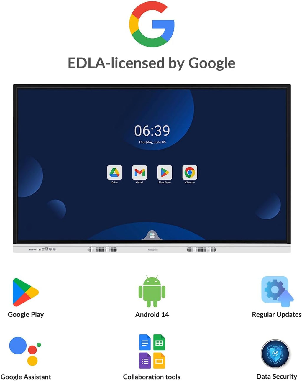 55 Inch 4K Smart Board - Google EDLA-Certified Interactive Whiteboard, Android 14 OS, 50-Point Touch, Wireless Casting - Digital Whiteboard for Classrooms & Hybrid Offices (Board Only)