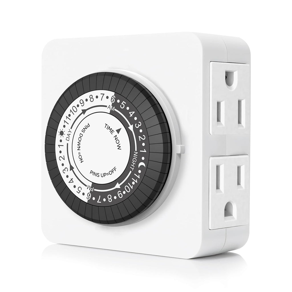 G-ELEK Timers for Electrical Outlets Indoor, 24-Hour Dual Outlet Timer, Christmas Tree Timer Indoor, 3 Prong Light Timers Indoor, Daily Cycle, 125V 15A, ETL Listed