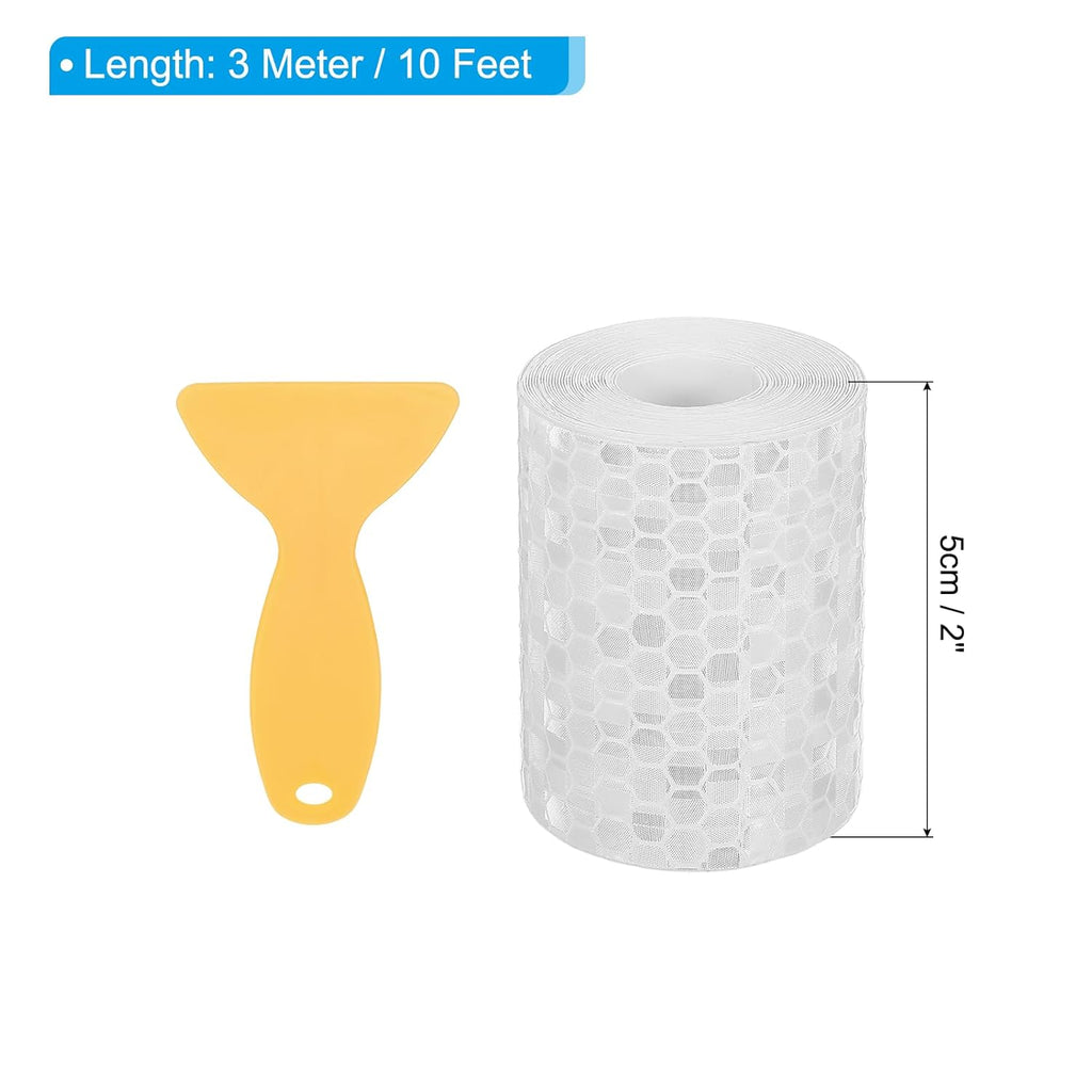 PATIKIL 2 Inch x 10 ft Reflective Tape, 1 Roll Waterproof Self Adhesive High Visibility Caution Warning Safety Tape Reflector with Scraper for Trucks Trailers Cars, White