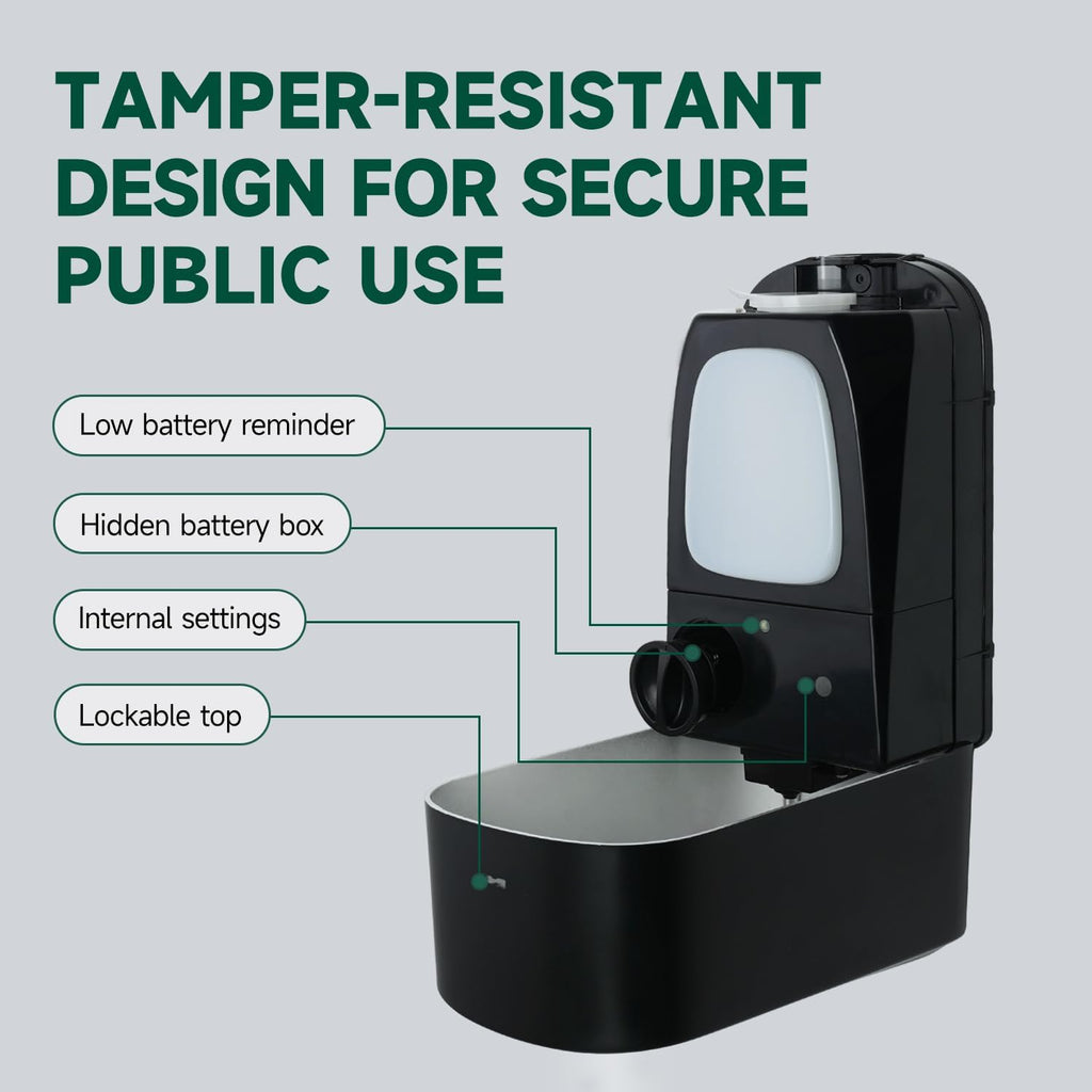 Commercial Automatic Soap Dispenser Large 34oz/1000ml Capacity Wall-Mounted Touchless Liquid Dispenser for High-Traffic Restrooms, Offices, Hospitals Model AD1220S Black