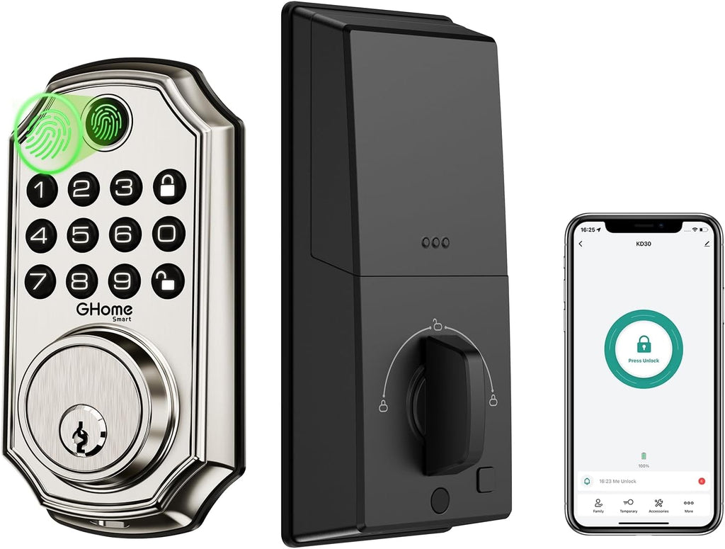 GHome Smart Door Lock KD30, Fingerprint Smart Deadbolt for Front Door, 5 in 1 Keyless Entry Door Lock, App Control, Auto Lock, 0.3s Unlock, Easy Install, for Home/Apartment/Office