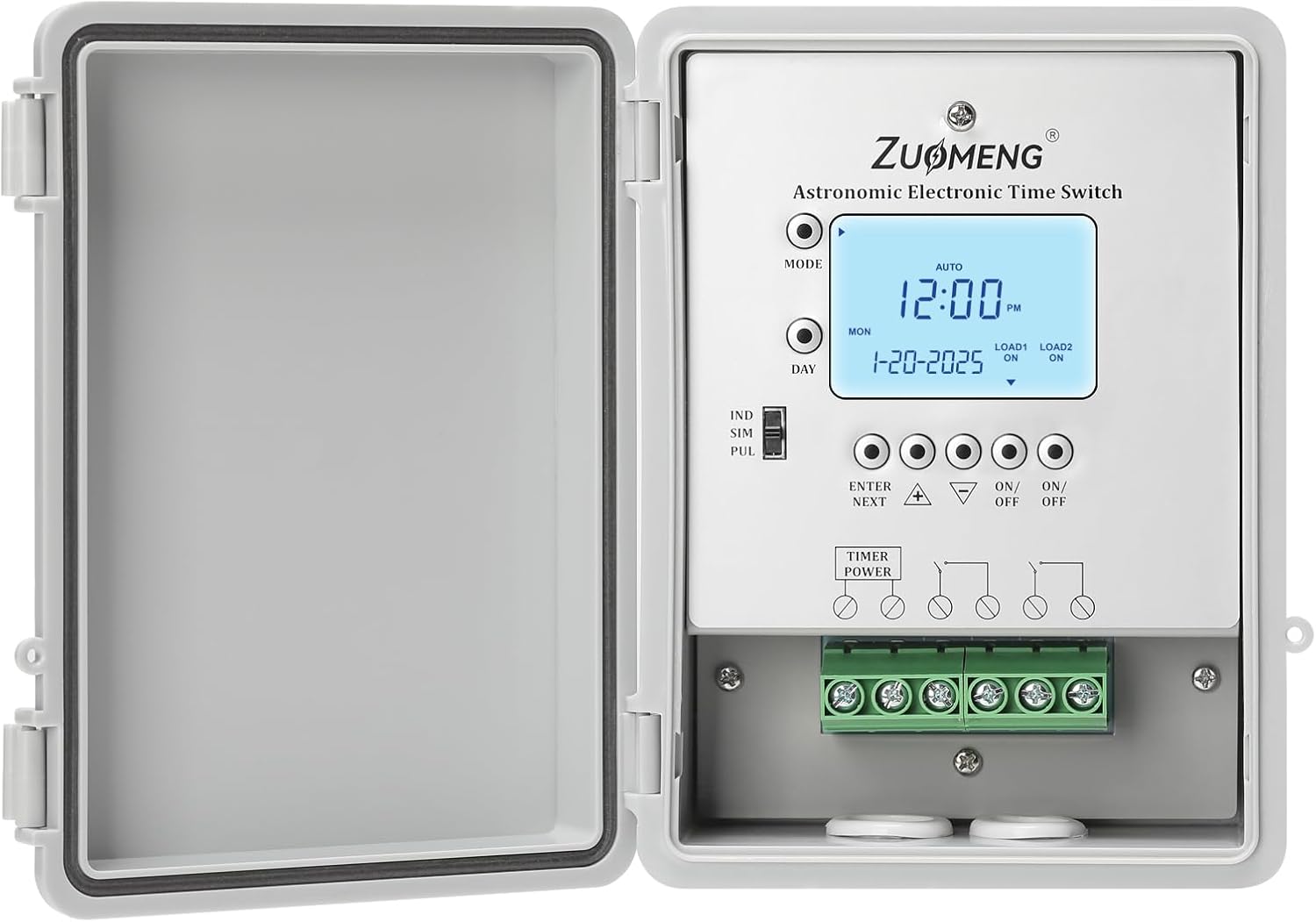 2-Circuit 30Amp Astronomic Electronic Time Switch, Automated Weekly Scheduling, to-The-Minute Programming, Built-in Rechargeable Lithium Battery, IP65 Waterproof, Supports 120-277 VAC