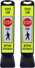 Pedestrian Crosswalk Sign with Heavy Weighted Water-Filled Base - 2 Sets, Reflective Safety Traffic Sign for Sidewalks, Parking Lots, and Roadways, Durable and Portable