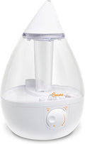 Crane White Teardrop Ultrasonic Cool Mist Humidifier, 1 Gallon Auto Shut-Off for Large Room, Baby Nursery, Bedroom Office, Clear & White
