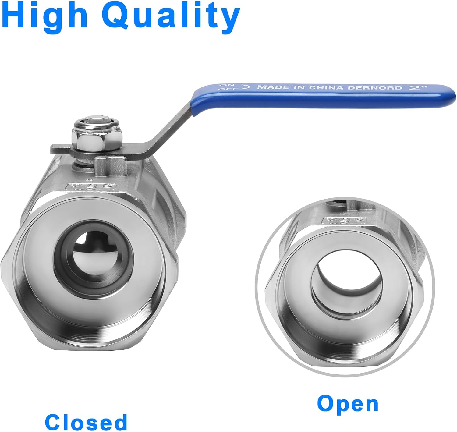 DERNORD Stainless Steel Ball Valve 1PC Type 2 Inch NPT Standard Port for Water, Oil, and Gas (2 Inch Ball Valve)